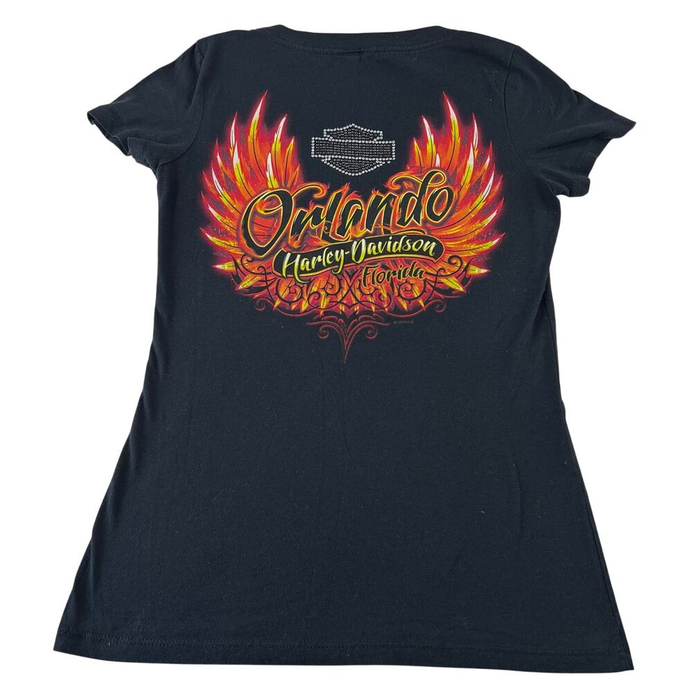 Harley Davidson Orlando Florida Sparkle V-neck T-shirt Women's size Medium 2015